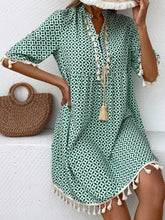 Load image into Gallery viewer, &quot;Bohemian Dream: Tasseled Notched Half Sleeve Mini Dress&quot;
