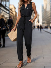 Load image into Gallery viewer, Half Zip Sleeveless Jumpsuit with Pockets
