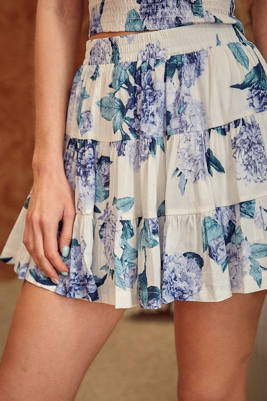 Tiered Flower Print Skort