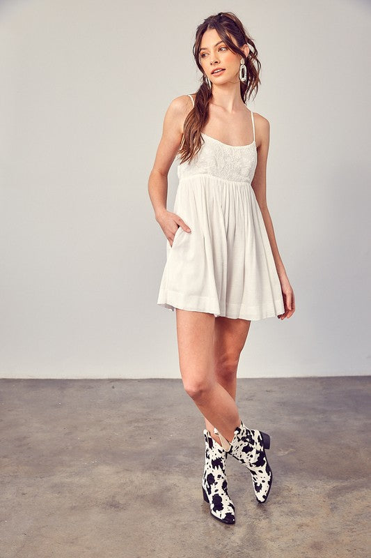 Cotton Jacquard Detail Romper