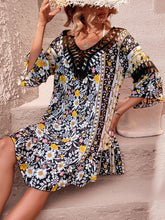 Load image into Gallery viewer, Tropical Elegance:  Lacey Floral Backless Cutout Cover-Up Dress&quot;
