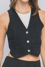 Load image into Gallery viewer, Denim Button Down Vest Top
