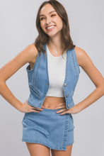 Load image into Gallery viewer, Denim Button Down Vest Top
