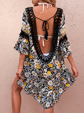 Load image into Gallery viewer, Tropical Elegance:  Lacey Floral Backless Cutout Cover-Up Dress&quot;
