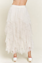 Load image into Gallery viewer, LAYERED POLKA DOT MESH LINED A-LINE MIDI SKIRT
