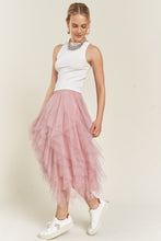 Load image into Gallery viewer, LAYERED POLKA DOT MESH LINED A-LINE MIDI SKIRT
