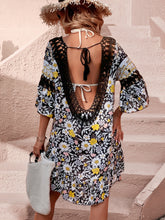 Load image into Gallery viewer, Tropical Elegance:  Lacey Floral Backless Cutout Cover-Up Dress&quot;
