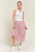 Load image into Gallery viewer, LAYERED POLKA DOT MESH LINED A-LINE MIDI SKIRT
