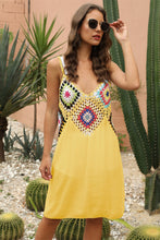 Load image into Gallery viewer, &quot;Sunny Serenity: Crochet V-Neck Spaghetti Strap Cover Up Dress&quot;
