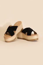 Load image into Gallery viewer, Raffia Platform Slide Sandal
