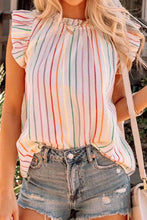 Load image into Gallery viewer, Chic Stripes:  Ruffled Striped Cap Sleeve Blouse&quot;
