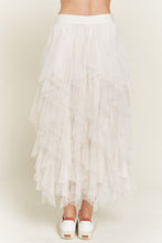 Load image into Gallery viewer, LAYERED POLKA DOT MESH LINED A-LINE MIDI SKIRT
