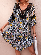 Load image into Gallery viewer, Tropical Elegance:  Lacey Floral Backless Cutout Cover-Up Dress&quot;
