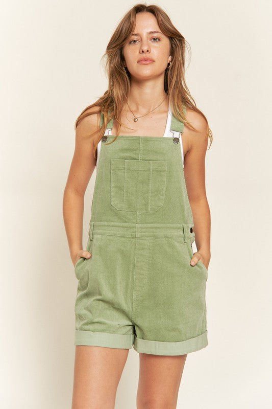 Corduroy Adjustable Strap Overall Shorts:  S-XL