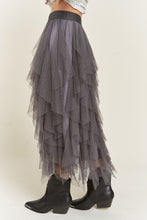 Load image into Gallery viewer, LAYERED POLKA DOT MESH LINED A-LINE MIDI SKIRT
