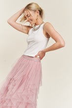 Load image into Gallery viewer, LAYERED POLKA DOT MESH LINED A-LINE MIDI SKIRT
