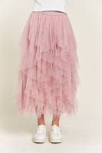 Load image into Gallery viewer, LAYERED POLKA DOT MESH LINED A-LINE MIDI SKIRT
