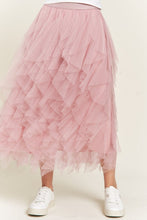Load image into Gallery viewer, LAYERED POLKA DOT MESH LINED A-LINE MIDI SKIRT

