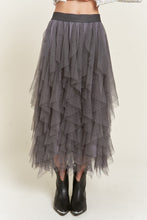 Load image into Gallery viewer, LAYERED POLKA DOT MESH LINED A-LINE MIDI SKIRT
