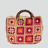 Load image into Gallery viewer, Bersama/Kenta Color Block Crochet Top Handle Tote - Moon Blossom Boutique
