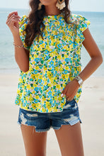 Load image into Gallery viewer, Smocked Floral Print Cap Sleeve Blouse
