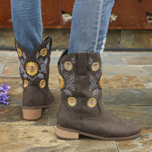 Load image into Gallery viewer, &quot;Blooming Style:  Vegan Leather Sunflower Embroidered Boots
