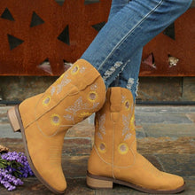 Load image into Gallery viewer, &quot;Blooming Style:  Vegan Leather Sunflower Embroidered Boots
