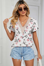 Load image into Gallery viewer, Floral Print Embroidered V-Neck Tee
