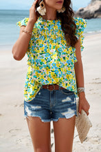 Load image into Gallery viewer, Smocked Floral Print Cap Sleeve Blouse
