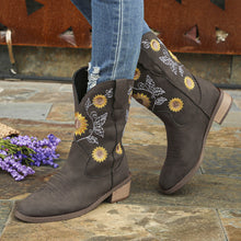 Load image into Gallery viewer, &quot;Blooming Style:  Vegan Leather Sunflower Embroidered Boots
