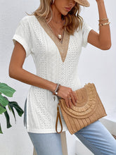 Load image into Gallery viewer, Chic Sophistication Eyelet V-Neck Blouse
