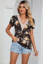 Load image into Gallery viewer, Floral Print Embroidered V-Neck Tee
