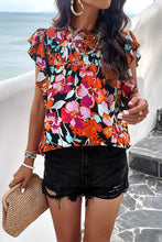 Load image into Gallery viewer, Smocked Floral Print Cap Sleeve Blouse
