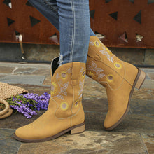 Load image into Gallery viewer, &quot;Blooming Style:  Vegan Leather Sunflower Embroidered Boots
