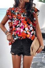 Load image into Gallery viewer, Smocked Floral Print Cap Sleeve Blouse
