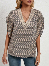 Load image into Gallery viewer, Flower and Lace V-Neck Half Sleeve Blouse
