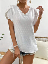 Load image into Gallery viewer, Lacey Swiss Dot Petal Sleeve V-Neck Blouse
