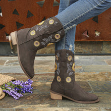 Load image into Gallery viewer, &quot;Blooming Style:  Vegan Leather Sunflower Embroidered Boots
