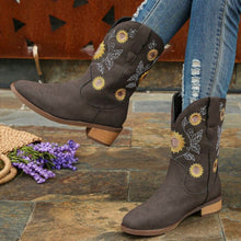 Load image into Gallery viewer, &quot;Blooming Style:  Vegan Leather Sunflower Embroidered Boots
