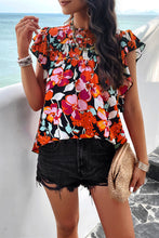 Load image into Gallery viewer, Smocked Floral Print Cap Sleeve Blouse
