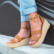 Load image into Gallery viewer, No Sacrifice Platform Wedge Sandal - Light Brown - Moon Blossom Boutique
