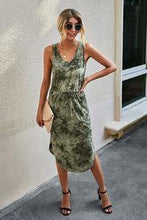 Load image into Gallery viewer, Tie Dye Midi V Neck Dress With Drawstring - Moon Blossom Boutique
