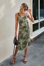 Load image into Gallery viewer, Tie Dye Midi V Neck Dress With Drawstring - Moon Blossom Boutique
