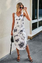 Load image into Gallery viewer, Tie Dye Midi V Neck Dress With Drawstring - Moon Blossom Boutique
