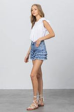 Load image into Gallery viewer, Sassy Distressed Frayed Tiered Ruffle Trim High Rise Denim Shorts - Moon Blossom Boutique
