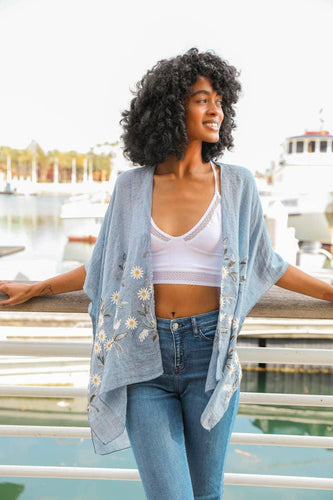 Chambray Spring Daisy Woven Kimono - Moon Blossom Boutique