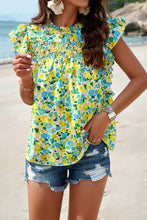 Load image into Gallery viewer, Smocked Floral Print Cap Sleeve Blouse
