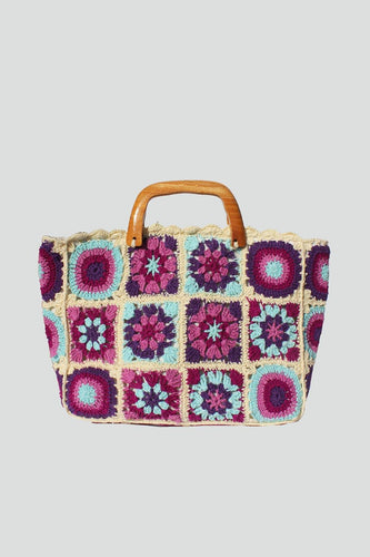 Bersama/Kenta Color Block Crochet Top Handle Tote - Moon Blossom Boutique