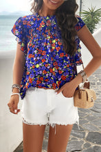 Load image into Gallery viewer, Smocked Floral Print Cap Sleeve Blouse
