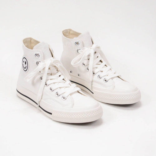 WHITE SMILEY FACE HATTIE HIGH-TOP CANVAS SNEAKERS - Moon Blossom Boutique